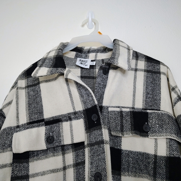 Princess Polly Monochrome Plaid Shirt Knit Jacket Flat Pockets Overcoat Sz  L/XL - Picture 3 of 14